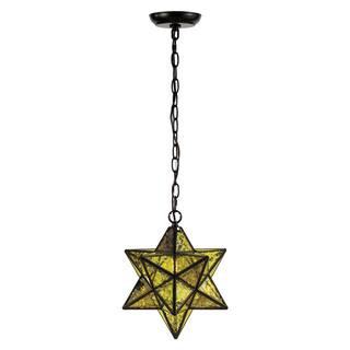 Stella 12 in. Moravian Star 1-Light Oil Rubbed Bronze/Yellow Mercury Glass Metal/Clear Glass LED Pendant Light | The Home Depot
