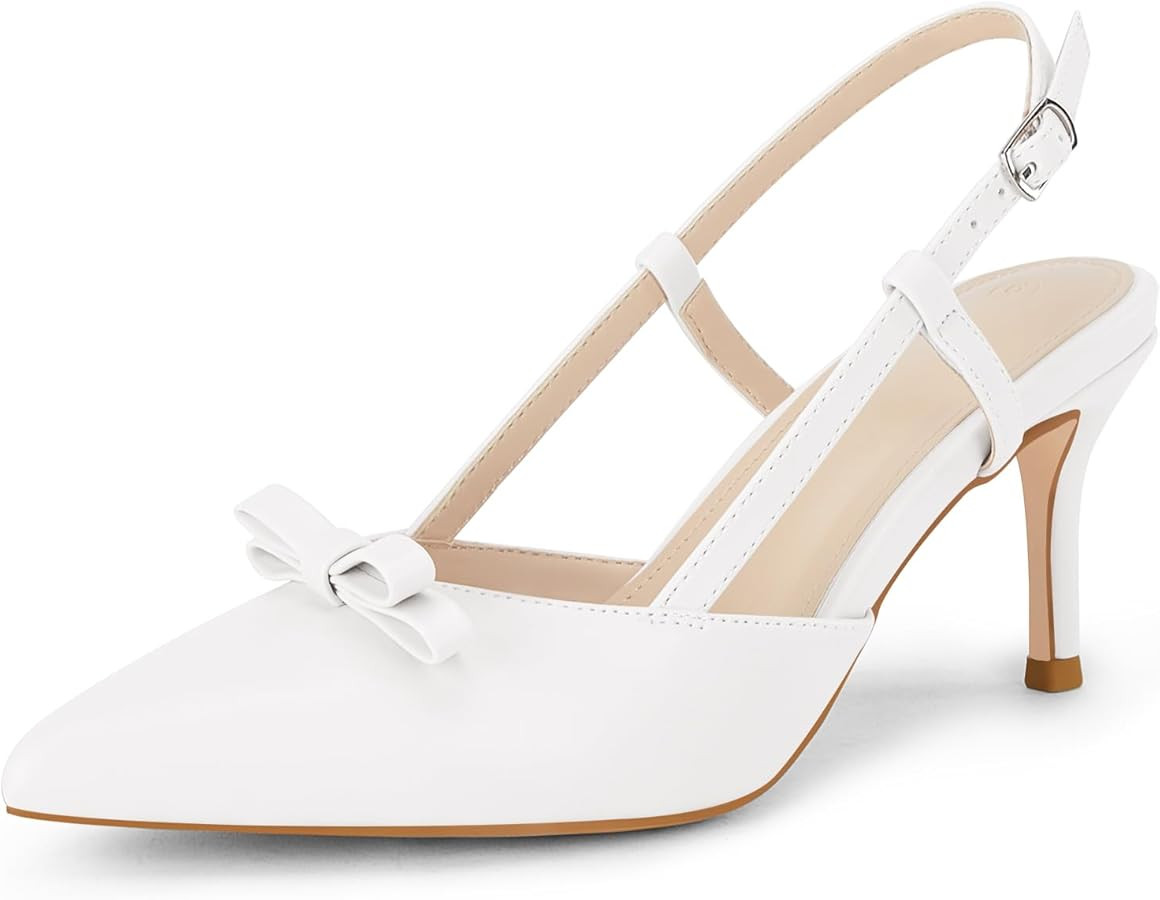 Coutgo Womens Slingback Kitten Heels Closed Pointed Toe Stilettos Bow Party Dress Pumps Shoes | Amazon (US)