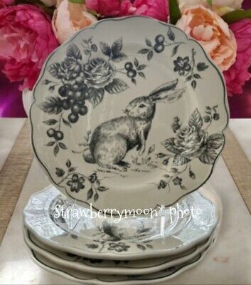 4pc Maxcera Toile Easter Bunny Rabbit Scalloped Cabbage Rose Dinner Plates New  | eBay | eBay US