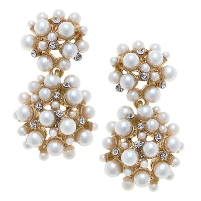 Bianca Pearl & Pavé Cluster Drop Earrings in Ivory | CANVAS