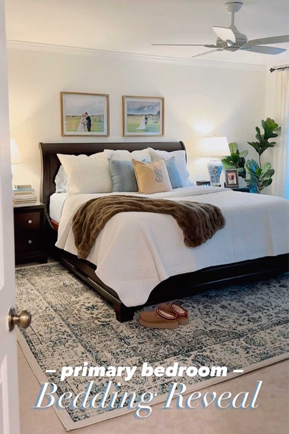 Primary bedroom bedding details 

Soft white king size quilt - Ophelia version is the exact one we have (currently on sale) and the Voile version is almost identical. Great weight for year round.

We layer bed sheets, a blanket and comforter underneath 


Blue & white striped throw pillows

Floral blue & white Safavieh bedside table lamps

Floating frames over king size bed

Faux fur throw blanket 

#LTKfamily #LTKsalealert #LTKhome