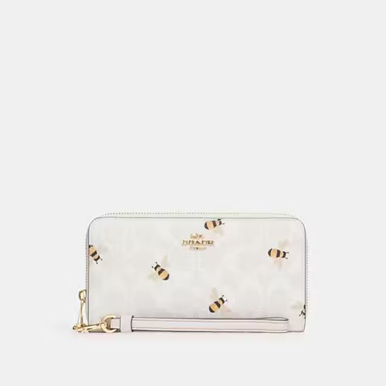 Long Zip Around Wallet In Signature Canvas With Bee Print | Coach Outlet