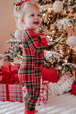 Christmas Bamboo Convertible Zipper Romper | Plaid Tidings | Caden Lane