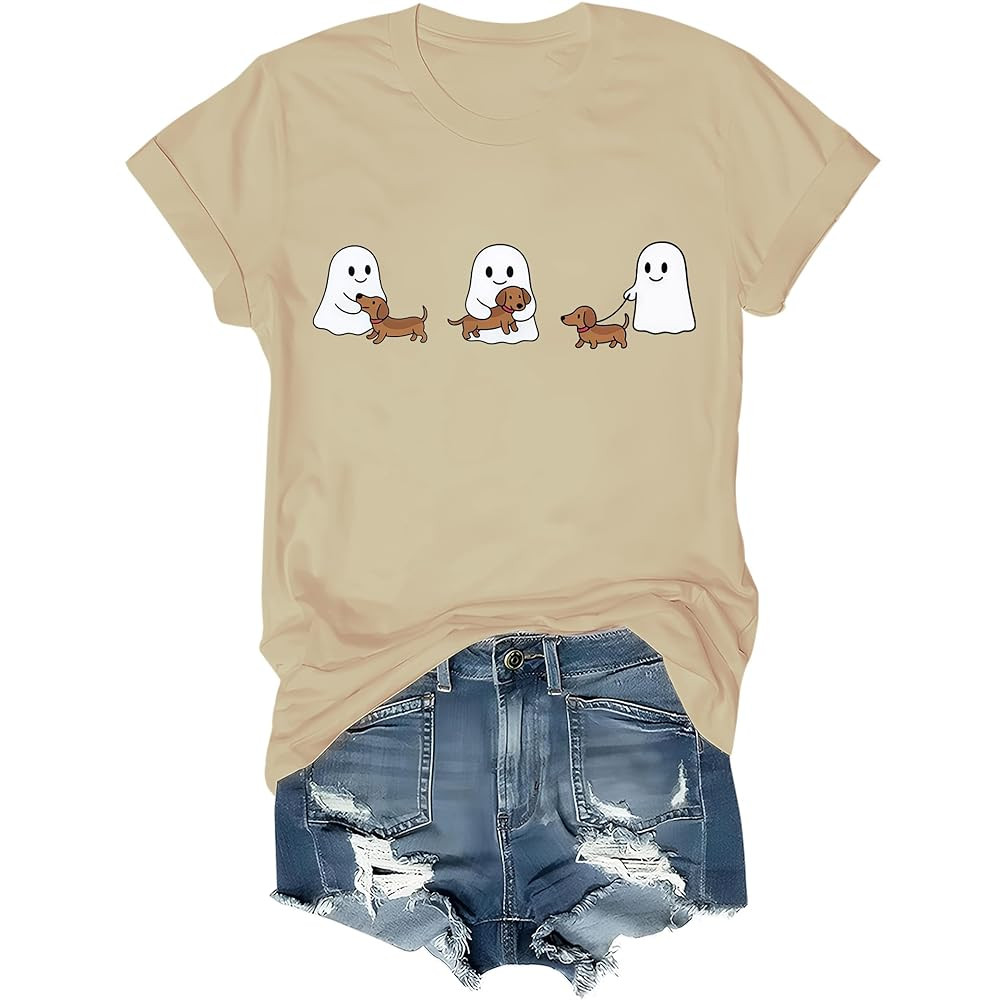 Dachshund Halloween T-Shirt Ghost Trio Halloween Shirt Vintage Wiener Dog Graphic Tee Unisex | Amazon (US)