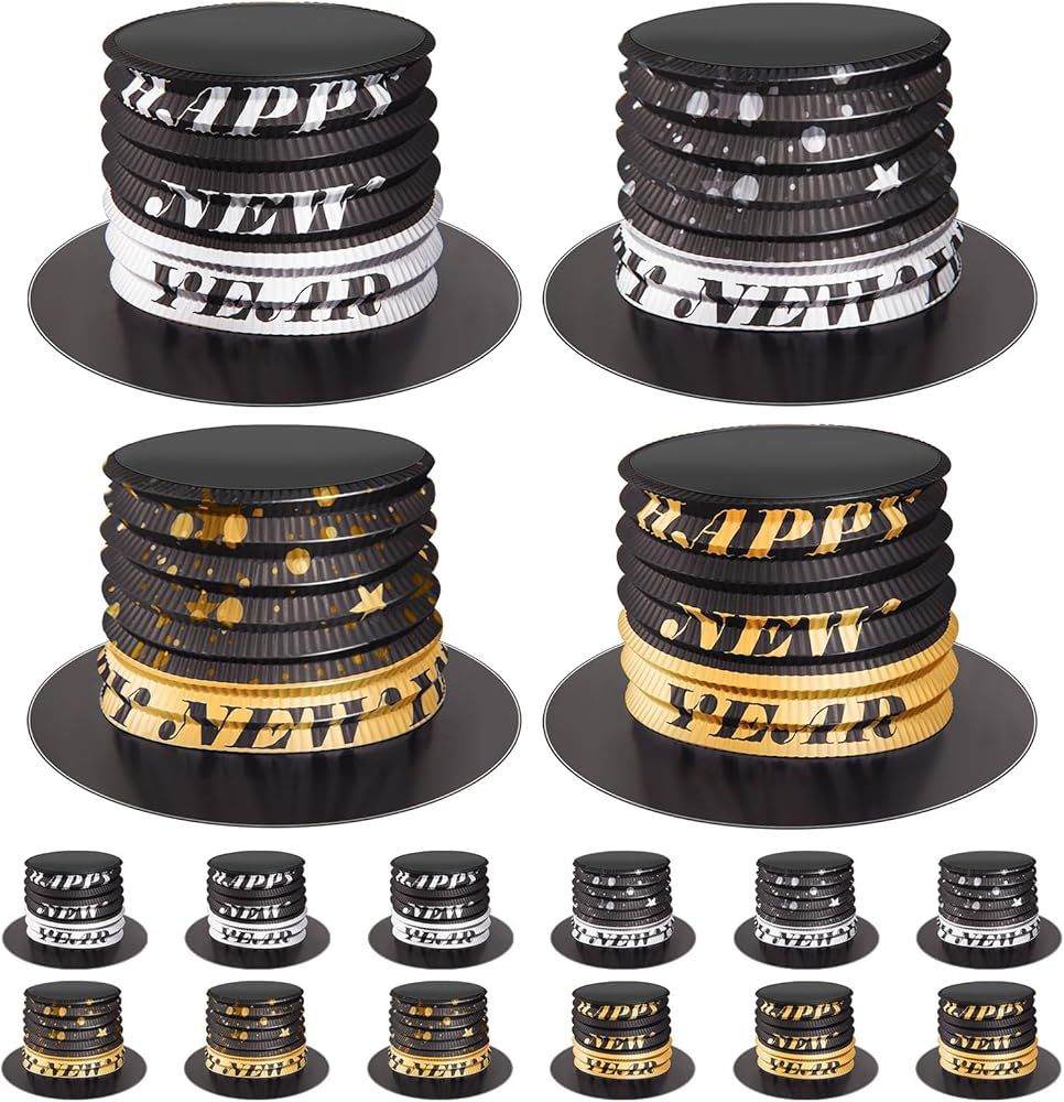 Janmercy 16 Pcs New Year's Eve Party Top Hat Accordion Hats for 2024 Happy New Year Eve Party Sup... | Amazon (US)