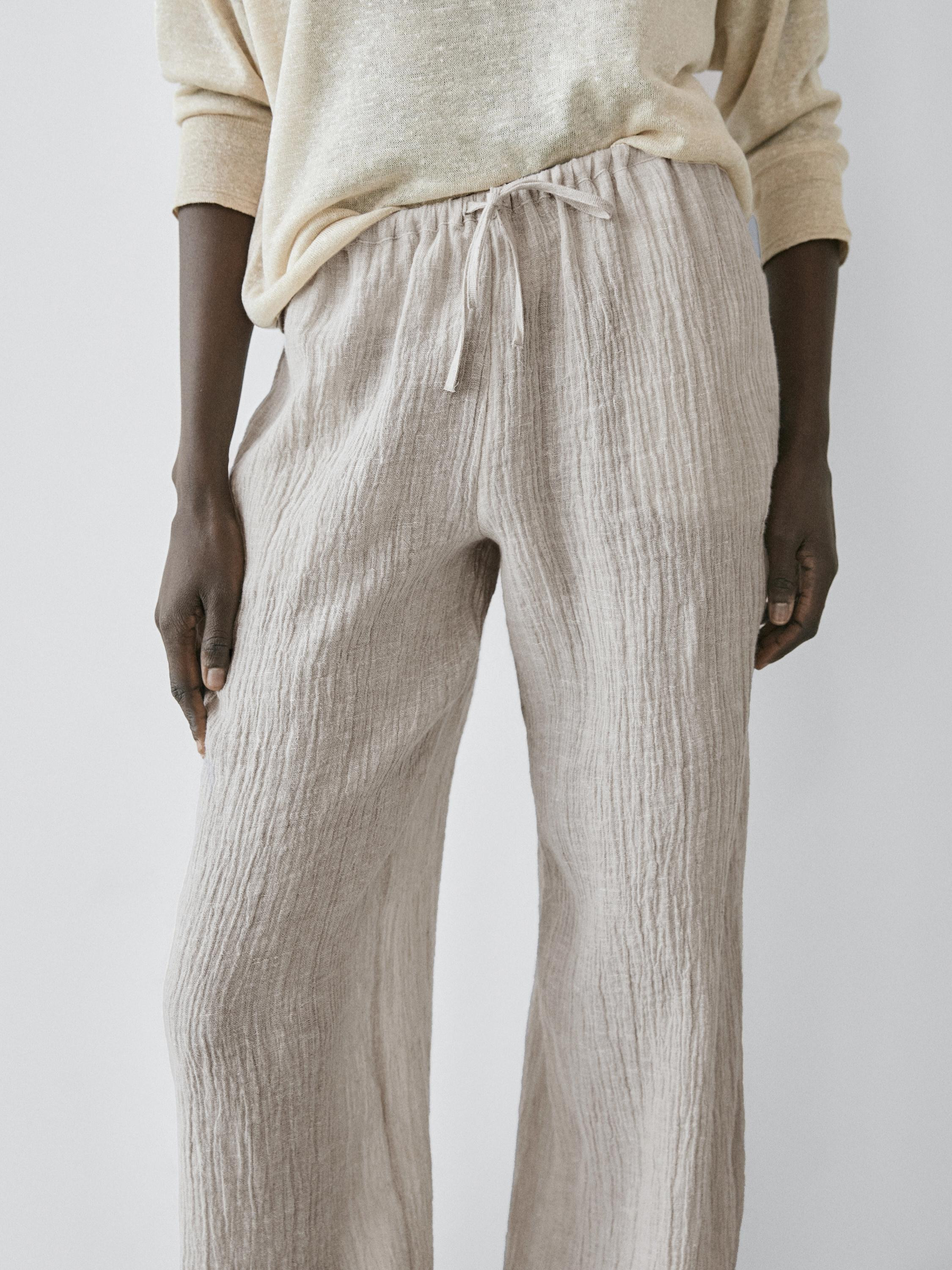 100% linen waffle-knit sarouel trousers | Massimo Dutti UK