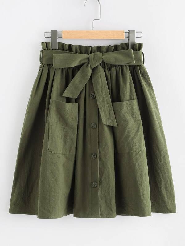 SHEIN Paperbag Waist Pocket Front Buttoned Utility Skirt | SHEIN