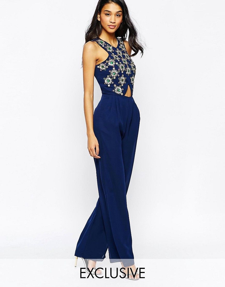 Virgos Lounge Gloria Embellished Top Wide Leg Jumpsuit | ASOS UK