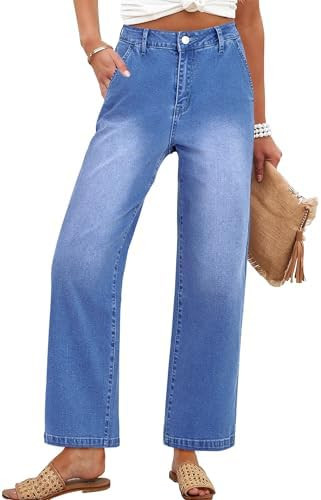 ANRABESS Womens Jeans High Waist Straight Leg Stretchy Ankle Length Denim Pants with Pockets | Amazon (US)