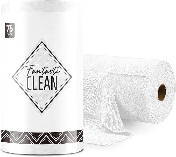 Microfiber Cleaning Cloth Roll -75 Pack, Tear Away Towels, 12" x 12", Reusable Washable Rags (Whi... | Amazon (US)