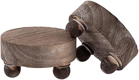 2Pcs Mini Wooden Risers- 3.9" Small Round Retro Paulownia Wood Pedestal Risers, Rustic Farmhouse ... | Amazon (US)