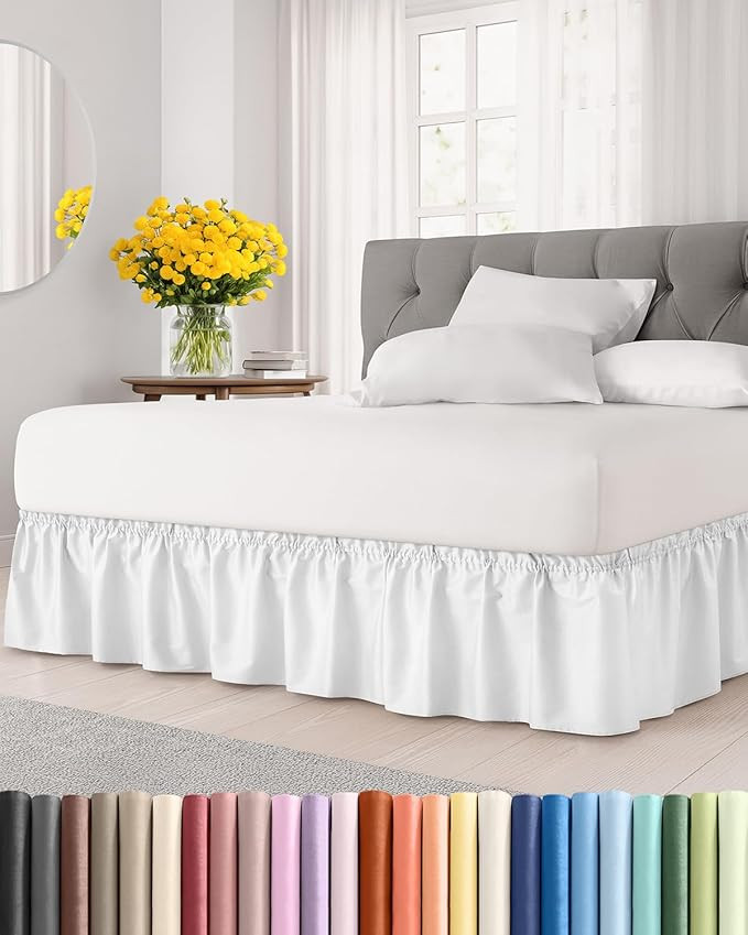 Wrap Around Dust Ruffle Bed Skirt - White - for King Size Beds with 15 Inch Drop - Easy Fit Elast... | Amazon (US)