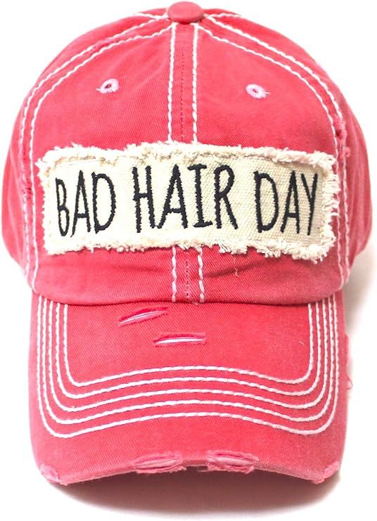 Women's Hat Bad Hair Day Embroidery Patch on Distressed Cap (Multiple Colors) | Amazon (US)