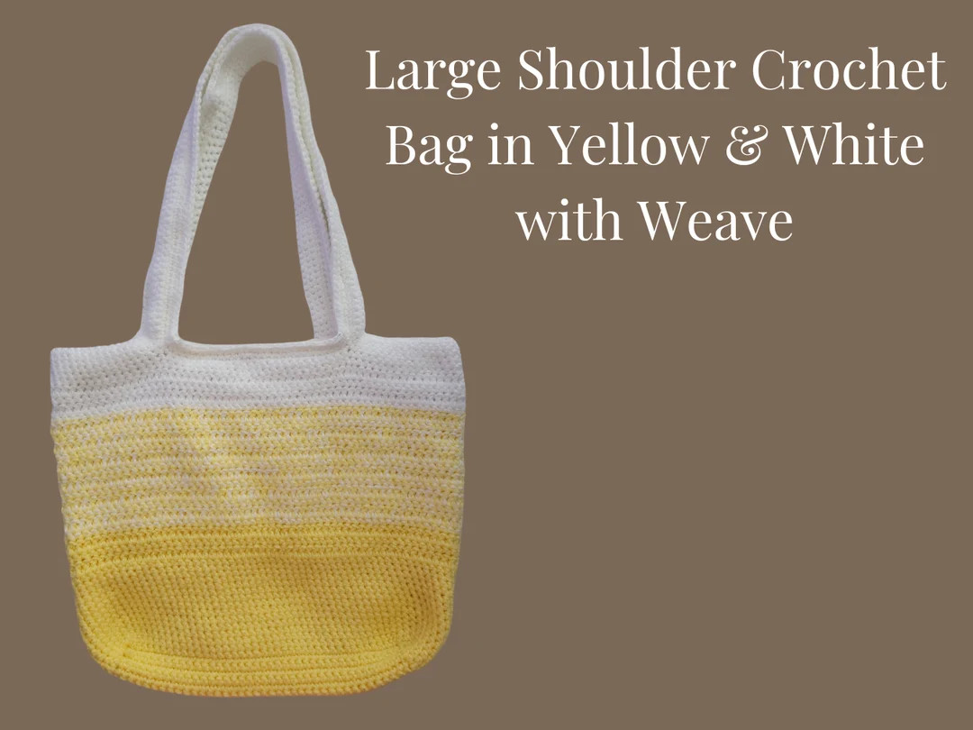 Large Crochet Shoulder Bag in Blue & White with Weave | Etsy (US)