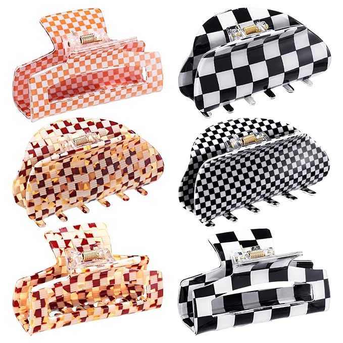 6 Pcs Checkered Hair Clips Checkered Claw Clips Vintage Large Hair Jaw Clip Lattice Hair Barrette... | Amazon (US)