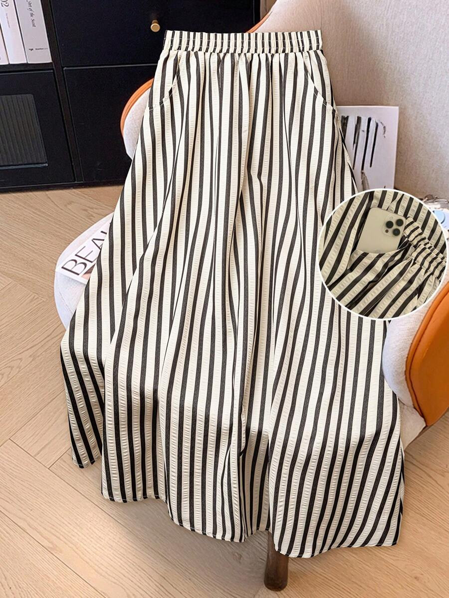 Franclia Fashionable Striped Casual Versatile A-Line Skirt | SHEIN