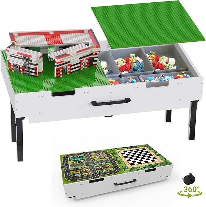 3 in 1 Lego Table with Storage,Wooden Kids Activity Table Compatible with Lego and Building Block... | Amazon (US)