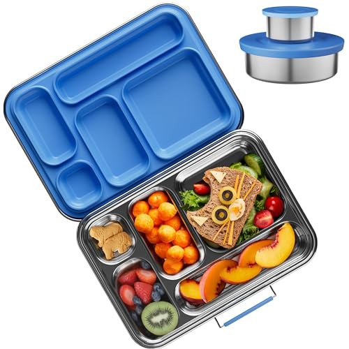 AOHEA Stainless Steel Bento Box Kids, Kids Metal Bento Lunch Box BPA Free Lunch Box Containers 304 Stainless Steel Bento Box for School and Office(Bule) | Amazon (US)