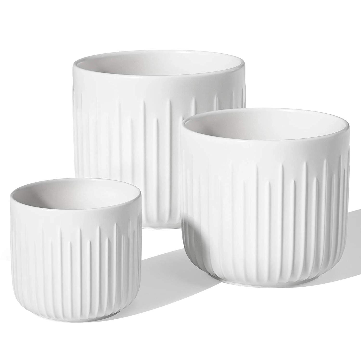 BEMAY White Ceramic Planter Set of 3 with Drainage Holes – Modern Indoor Plant Pots (5.7", 6.9"... | Walmart (US)