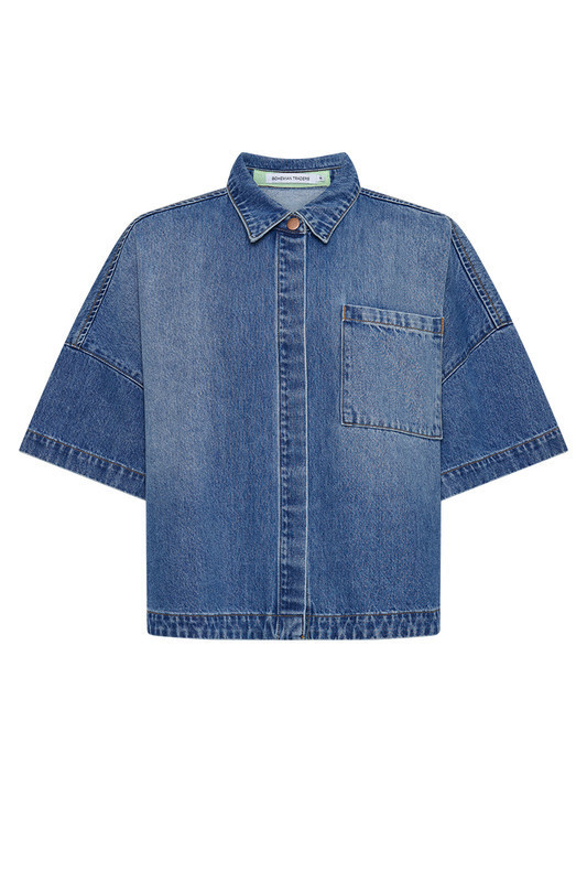Short Sleeve Oversized Denim Shirt in Light Blue | Bohemian Traders