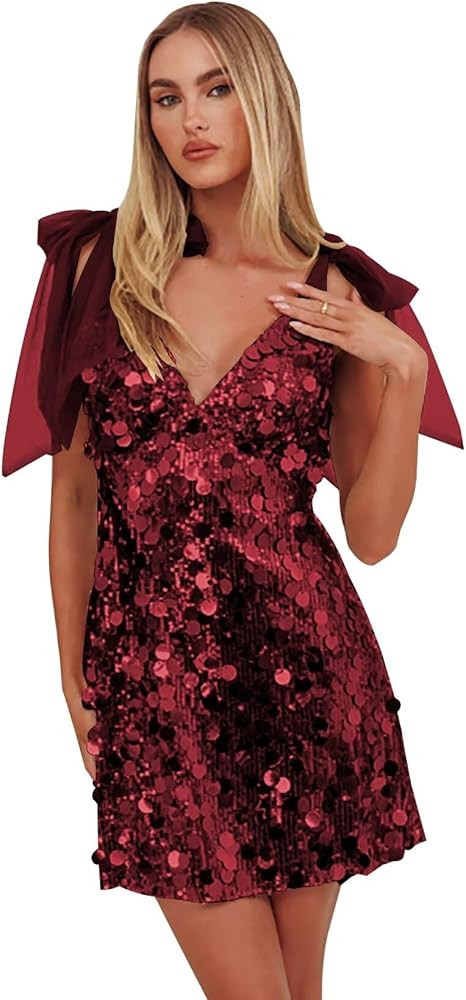 SYYS Sparkly Sequin Short Cocktail Dress Club Dress V Neck Girls Mini Christmas Party Dress SYYS4... | Amazon (US)