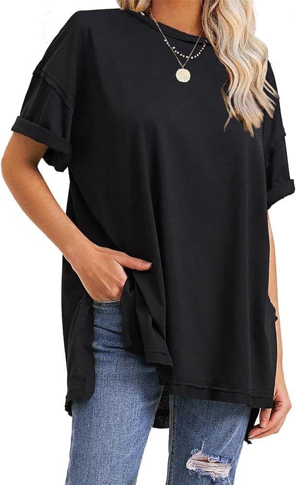 EXLURA Womens Summer Oversized T Shirts 2024 Casual Short Sleeve Loose Maternity Tops Crewneck Tu... | Amazon (US)