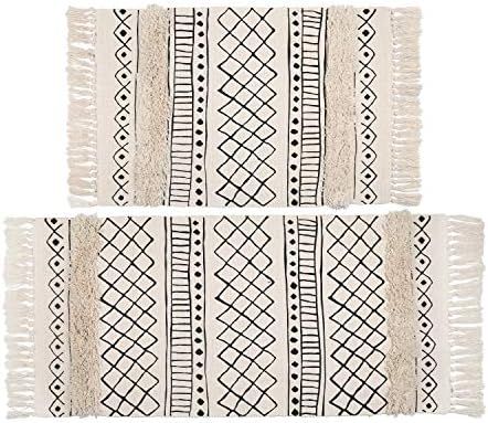 Topotdor Tufted Cotton Area Rug 2 Pieces,Hand Woven Print Boho Tassels Floor Rugs Perfect Bedroom... | Amazon (US)