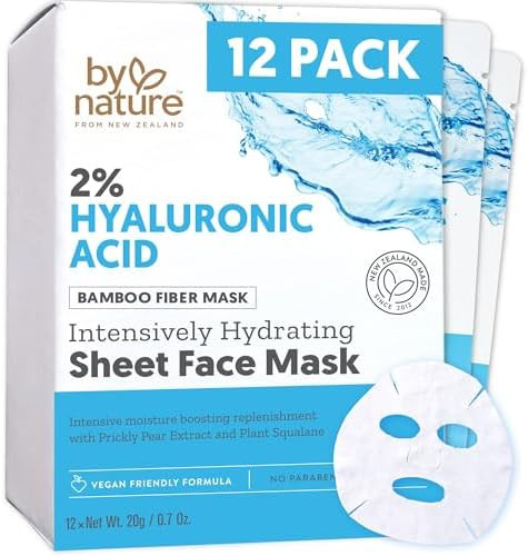By Nature 2% Hyaluronic Acid Sheet Face Mask for Dry, Dehydrated & Sensitive Skin – Hydration B... | Amazon (US)