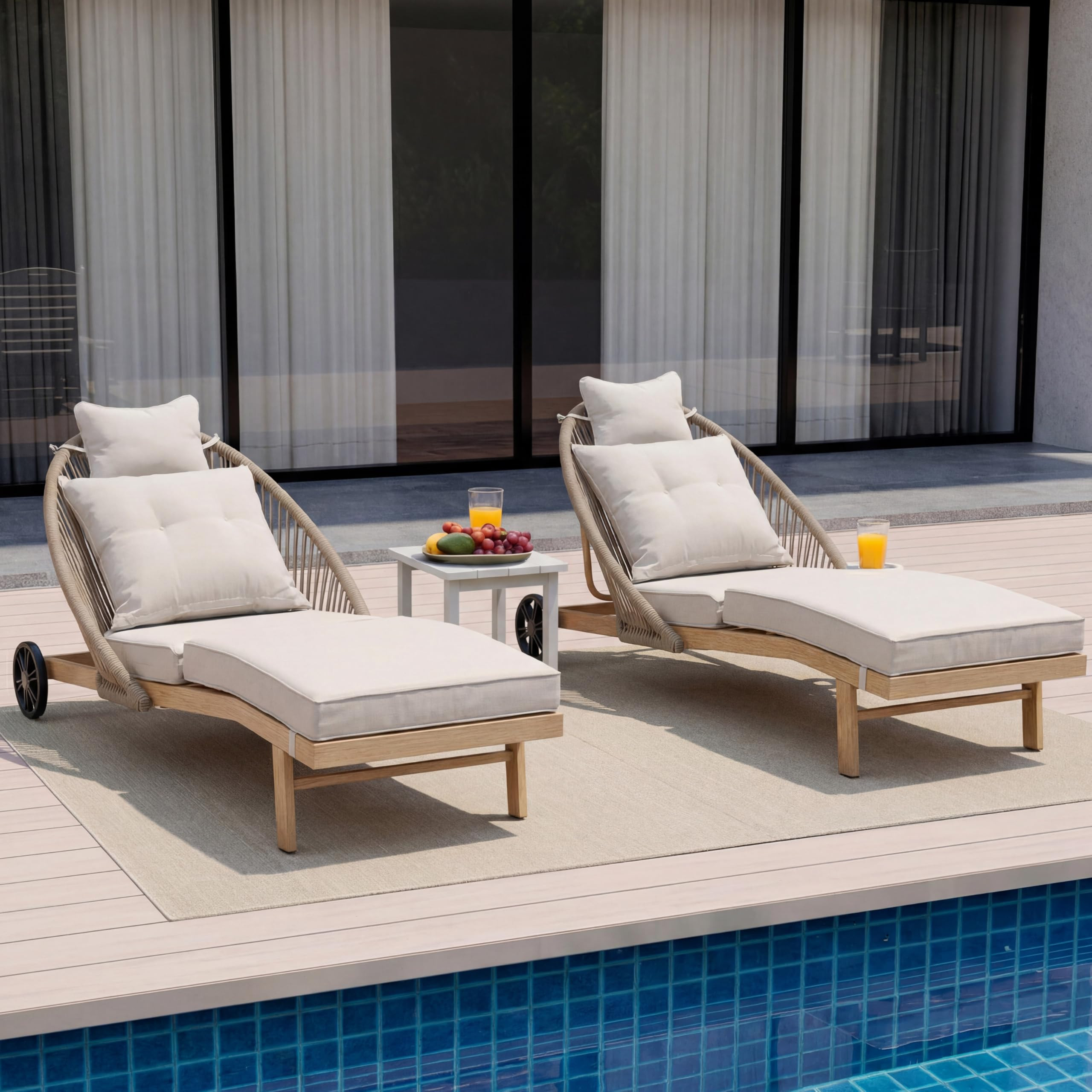 Lounge Chair Outdoor Set of 2 Chaise Lounger, Rope Lounge Chair Patio Chairs with Cushion & Backr... | Amazon (US)