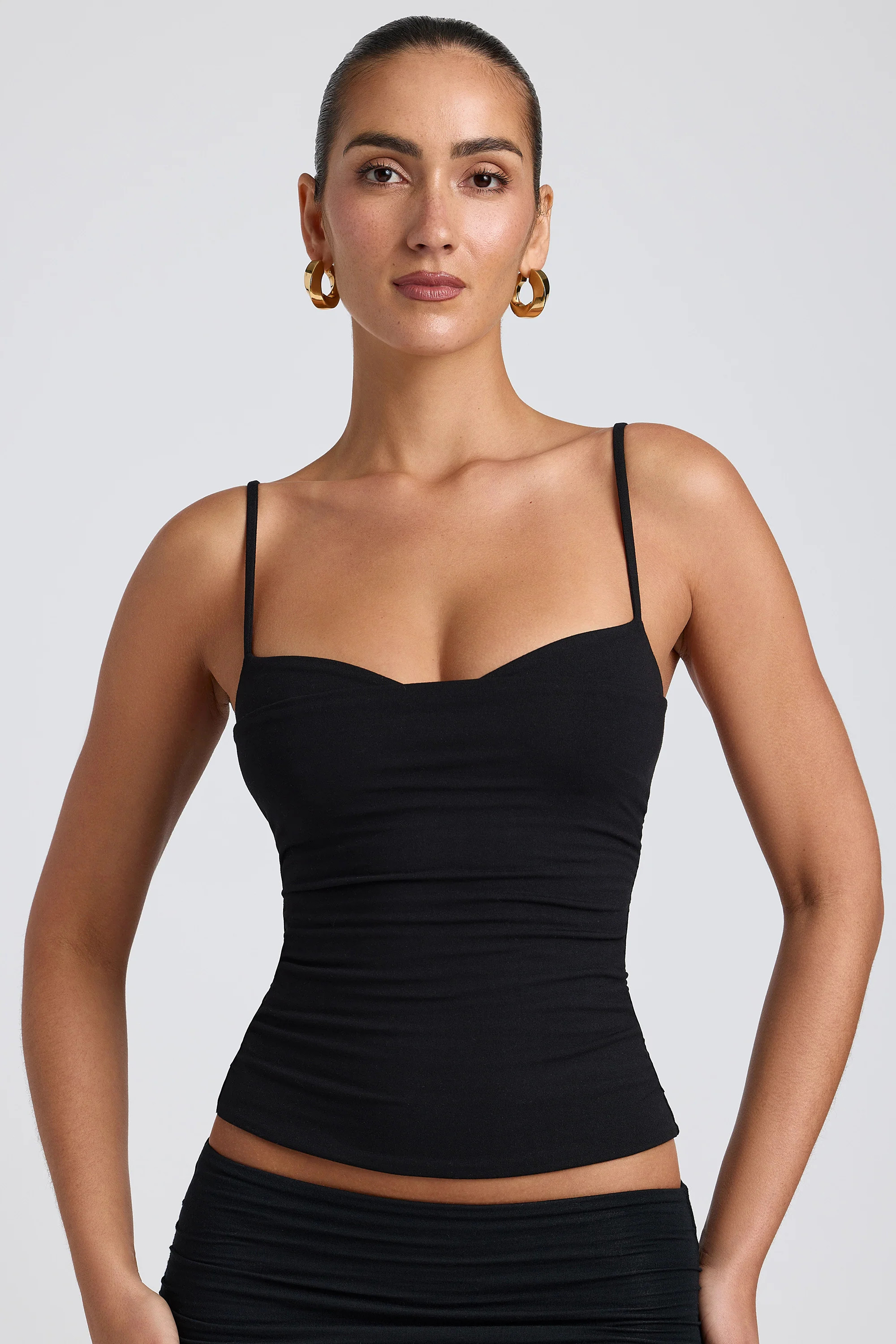 Modal Ruched Layered Tank Top in Black | Oh Polly