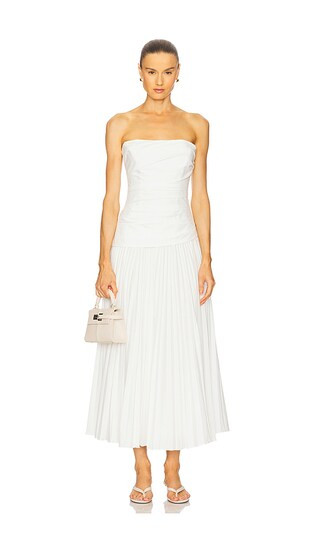 Arie Strapless Bustier Midi Dress in White | Revolve Clothing (Global)