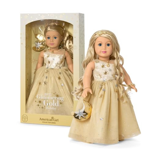 American Girl 2025 Glimmering Gold Holiday Collector Doll, with Light-Blue Eyes, Long Wavy Blonde Hair, Ages 8+ | Amazon (US)