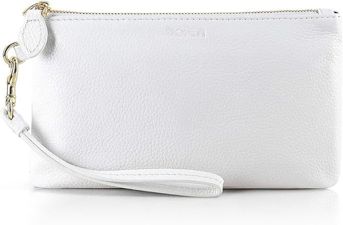 befen Women's Genuine Italian Leather Wristlet Clutch Wallet Purse, Gold Zipper | Amazon (US)