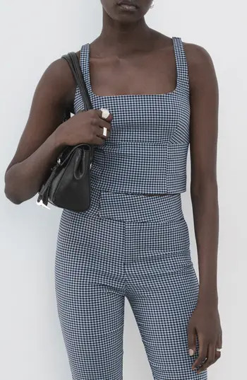 MANGO Victoria Gingham Top in Blue at Nordstrom Rack, Size Medium | Nordstrom Rack