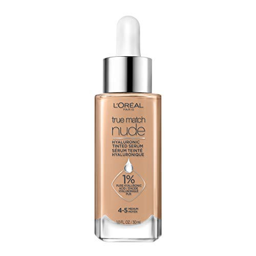 L'Oreal Paris True Match Nude Hyaluronic Tinted Serum Foundation with 1% Hyaluronic acid, Medium 4-5, 1 fl. oz. | Amazon (US)