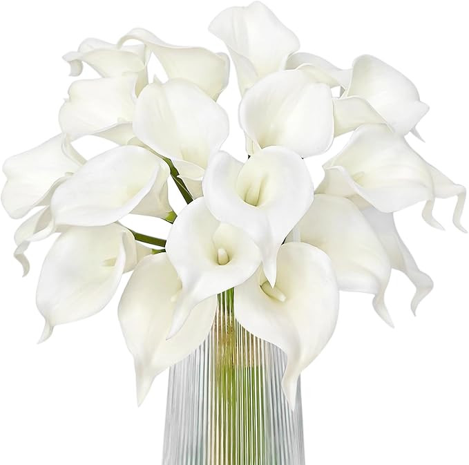 White Calla Lily 20Pcs Artificial Flowers Bouquet for Wedding Bride Shower Blessing Gift Home Dec... | Amazon (US)
