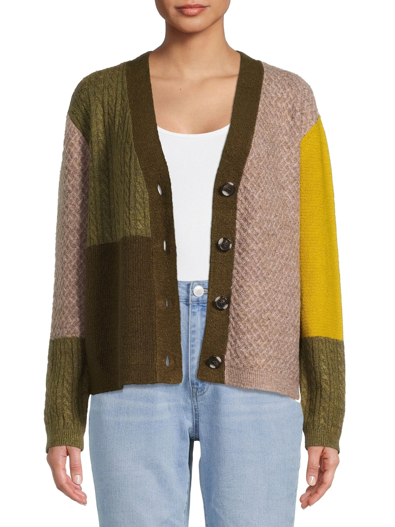 BeachLunchLounge Women's Colorblock Button Cardigan - Walmart.com | Walmart (US)