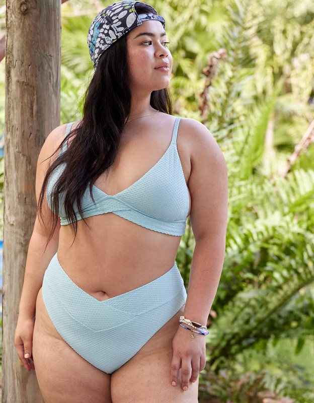 Aerie Jacquard Crossover High Cut Cheeky Bikini Bottom | American Eagle Outfitters (US & CA)