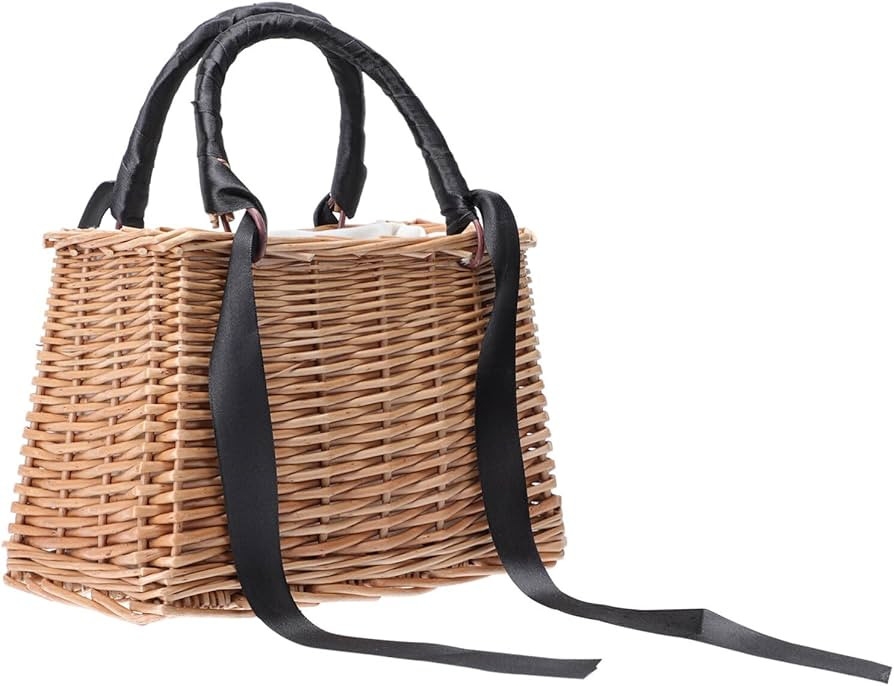 ABOOFAN Wicker Handbag Woven Rattan Storage Basket Top Handles Wedding Flower Girl Baskets Boho S... | Amazon (US)