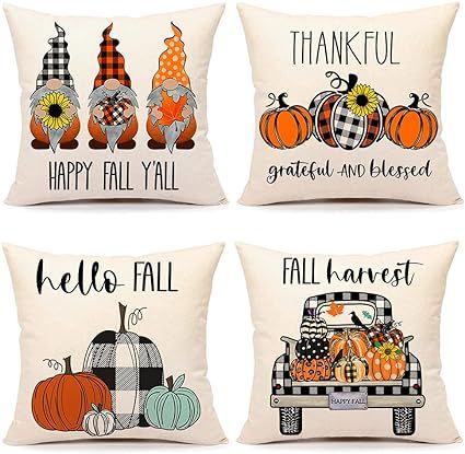 4TH Emotion Fall Decor Pillow Covers 18x18 Set of 4 Thanksgiving Pumpkin Farmhouse Decorations Bu... | Amazon (US)