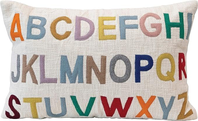 Creative Co-Op Cotton Lumbar Embroidered Alphabet, Multi Color Pillow, 1 Count (Pack of 1) | Amazon (US)