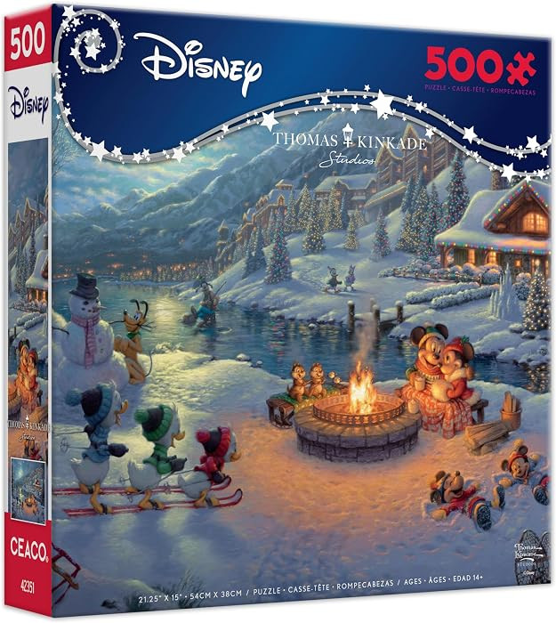 Ceaco - Disney - Thomas Kinkade - Mickey and Minnie Christmas Lodge - 500 Piece Holiday Puzzle - Festive, Puzzle for Adults – Precision-Cut Pieces, Winter Artwork, Hours of Relaxing Fun | Amazon (US)