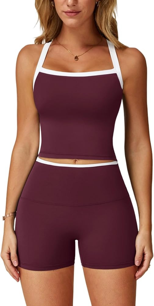 QBGJTD Two Piece Workout Sets For Women Tank Top Matching High Waist Booty Lifting Shorts Gym Yog... | Amazon (US)