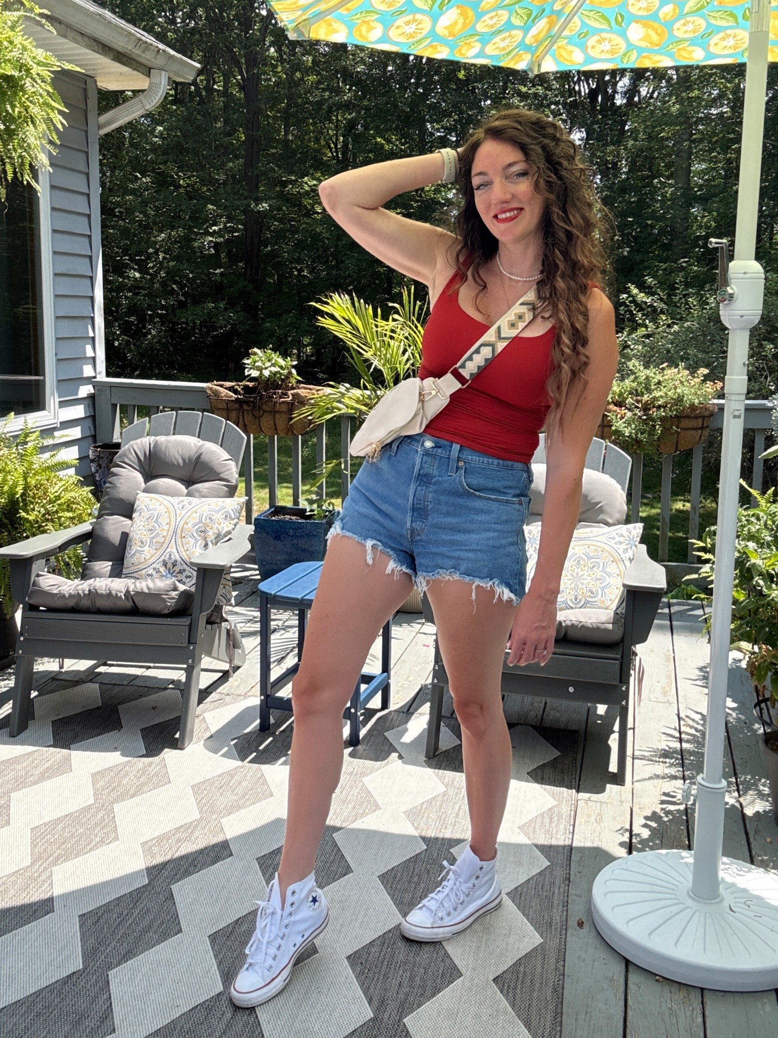Amazon stretchy bra friendly tank top but also has removable pads. Levi shorts and converse shoes. Casual cute summer outfit  

#LTKSeasonal #LTKFindsUnder50 #LTKOver40