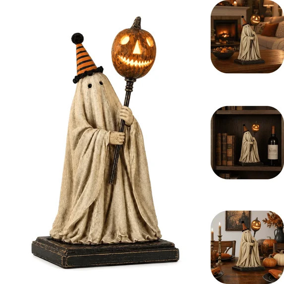 Halloween Warm LED Lighted Vintage Ghost Summerween Figurine With Glowing Pumpkin Staff Resin Sta... | Walmart (US)
