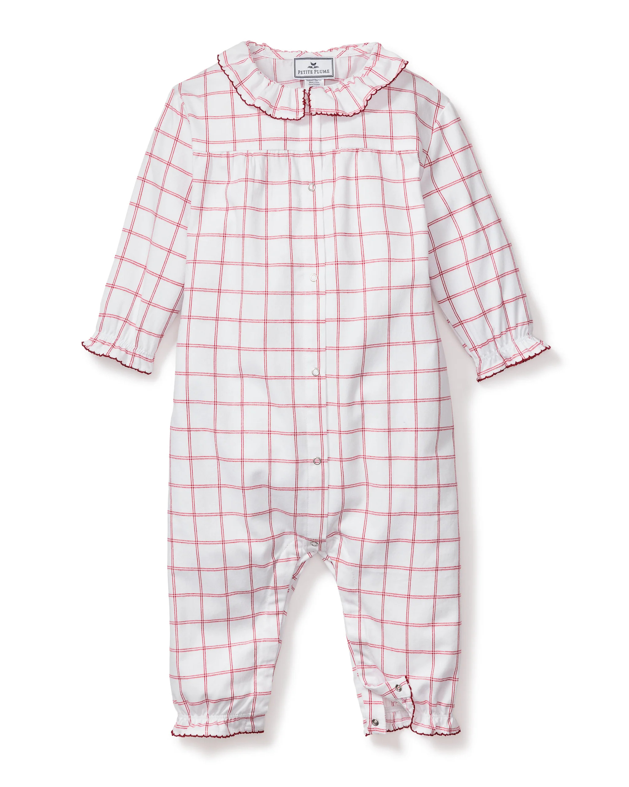 Baby's Twill Madeline Romper in Garnet Tattersall | Petite Plume
