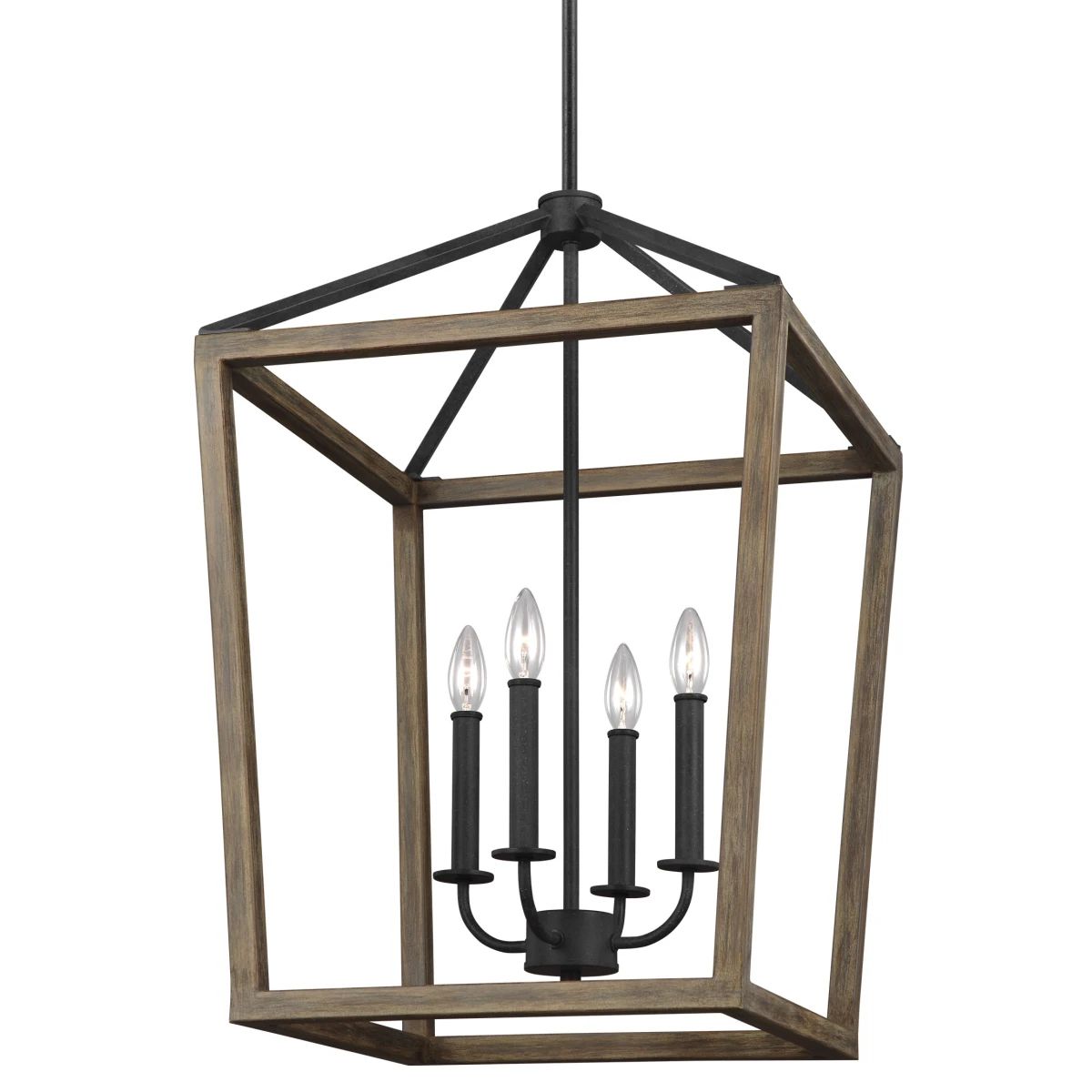 Feiss F3191/4WOW/AF Weathered Oak Wood / Antique Forged Iron Gannet 4 Light 18" Wide Taper Candle... | Build.com, Inc.