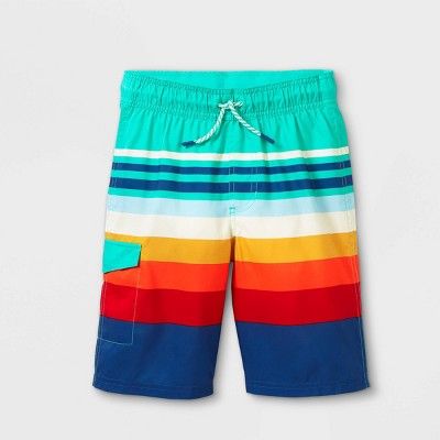 Boys' Colorblock Striped Pull-On Swim Trunks - Cat & Jack™ Navy | Target