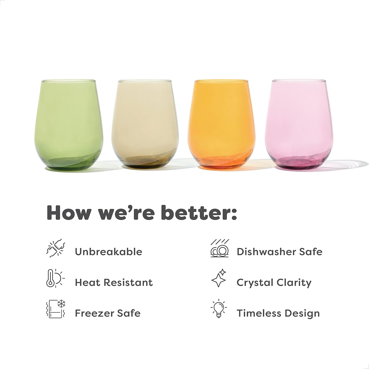 TOSSWARE RESERVE 16oz Stemless Wine - Color Series SET OF 4, Premium Quality, Tritan Dishwasher S... | Amazon (US)