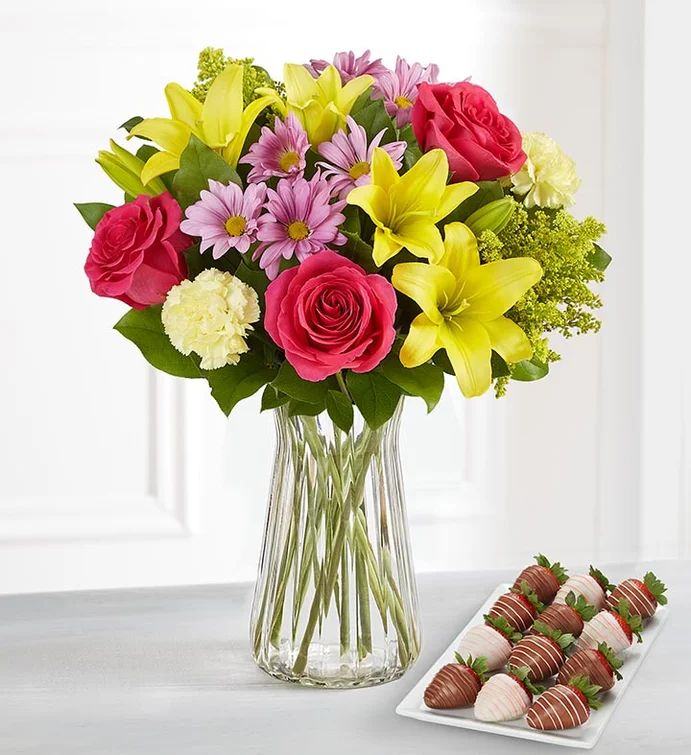 Fields of Europe® for Mom with Mother’s Day Drizzled Strawberries™ | 1800flowers.com